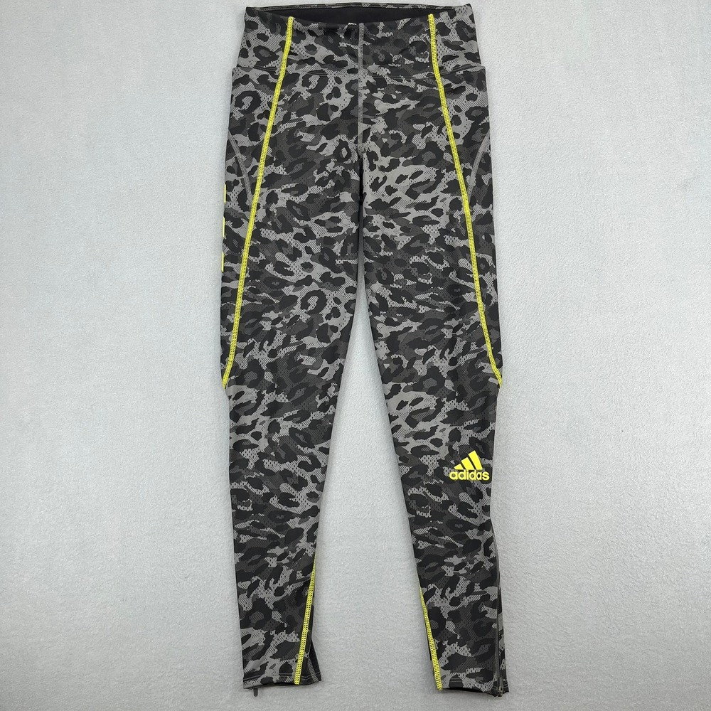 Adidas Adizero Primeblue Running Leggings Womens XS Grey Leopard‎ Camo Neon